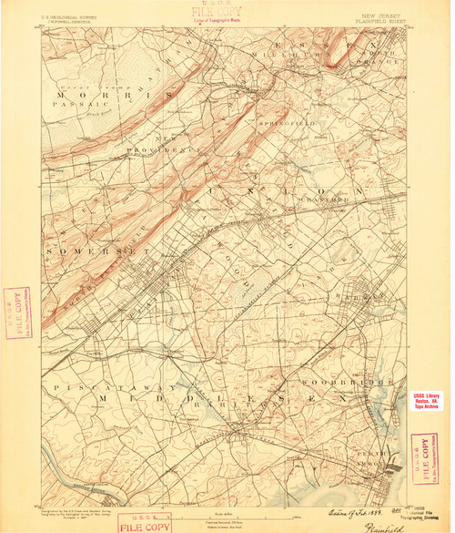 Plainfield, New Jersey 1888 (1888) USGS Old Topo Map 15x15 Quad