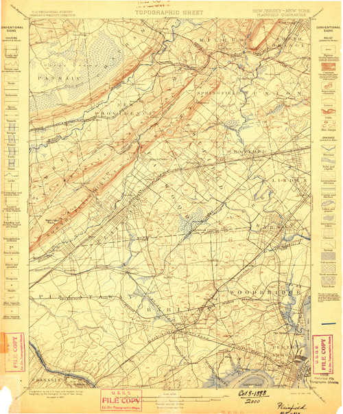 Plainfield, New Jersey 1898 (1898) USGS Old Topo Map 15x15 Quad