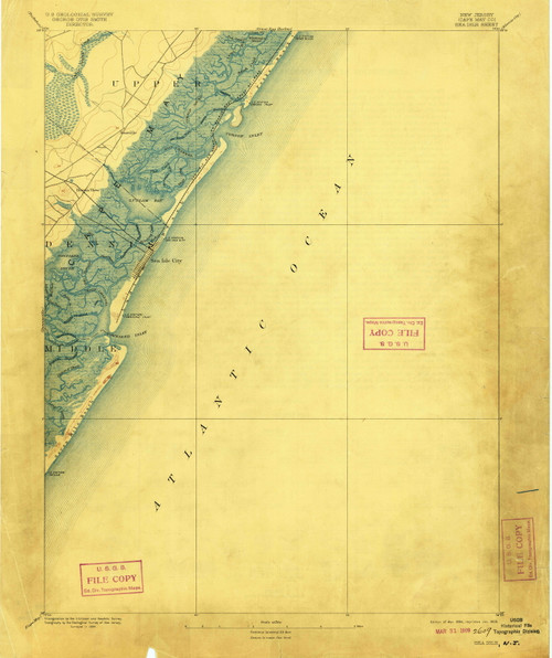 Sea Isle, New Jersey 1894 (1909) USGS Old Topo Map 15x15 Quad