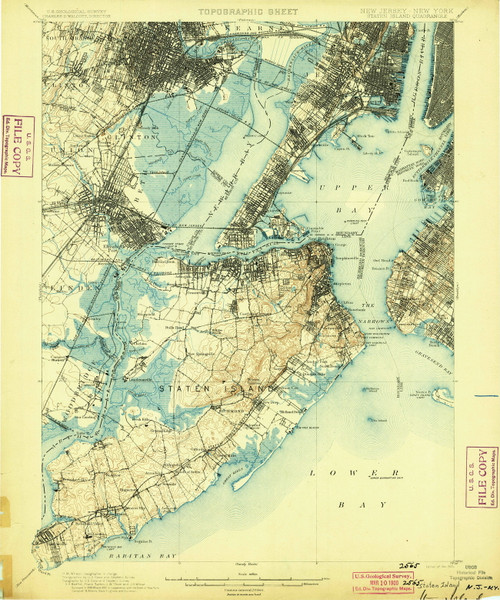 Staten Island, New Jersey 19900 (1900) USGS Old Topo Map 15x15 Quad