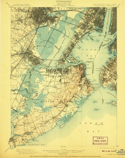 Staten Island, New Jersey 1906 (1908) USGS Old Topo Map 15x15 Quad