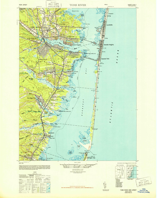 Toms River, New Jersey 1948 (1948b) USGS Old Topo Map 15x15 Quad