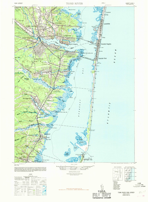 Toms River, New Jersey 1948 (1969) USGS Old Topo Map 15x15 Quad