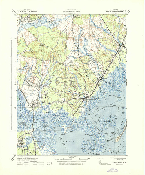 Tuckerton, New Jersey 1942 (1942a) USGS Old Topo Map 15x15 Quad