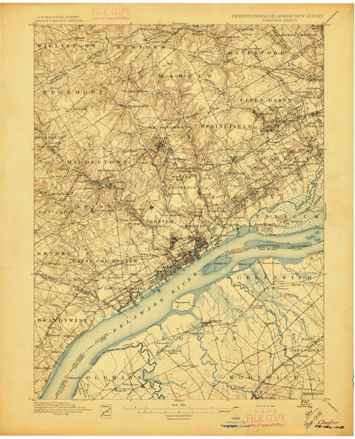 Chester, Pennsylvaniya 1896 (1896) USGS Old Topo Map 15x15 Quad