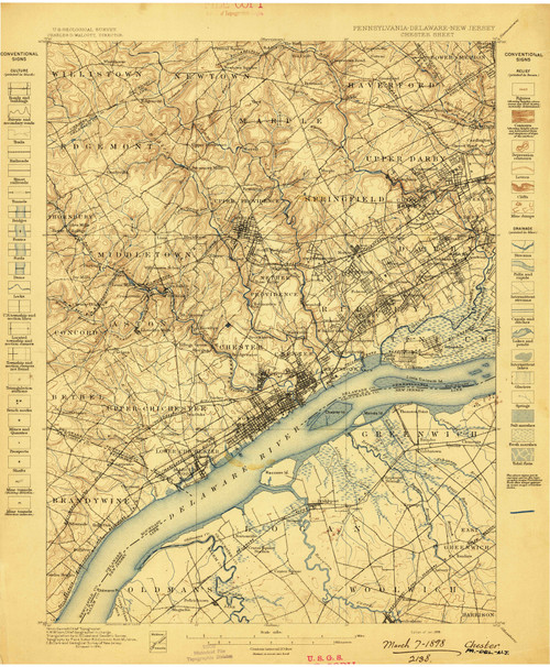 Chester, Pennsylvaniya 1898 (1898) USGS Old Topo Map 15x15 Quad