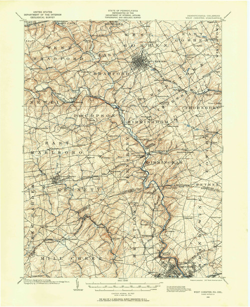 West Chester, Pennsylvaniya 1901 (1958) USGS Old Topo Map 15x15 Quad