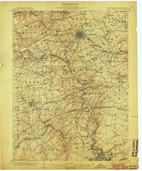 West Chester, Pennsylvaniya 1904 (1904) USGS Old Topo Map 15x15 Quad
