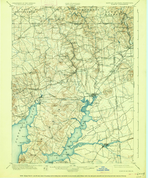Elkton, Maryland 1900 (1926) USGS Old Topo Map 15x15 Quad