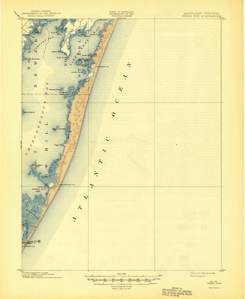 Green Run, Maryland 1901 (1944) USGS Old Topo Map 15x15 Quad