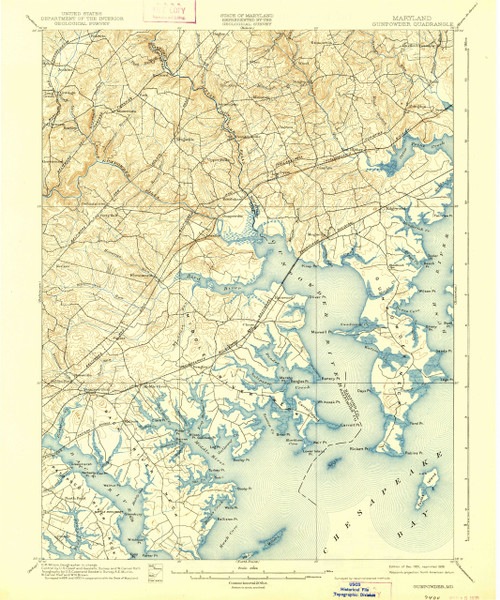 Gunpowder, Maryland 1901 (1939) USGS Old Topo Map 15x15 Quad