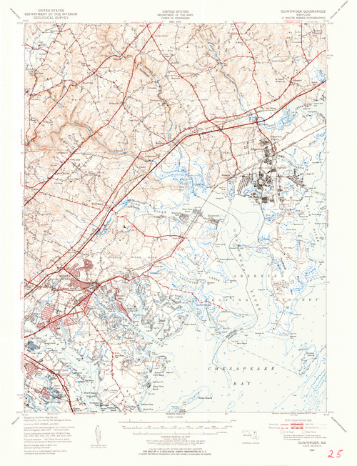 Gunpowder, Maryland 1949 (1955b) USGS Old Topo Map 15x15 Quad