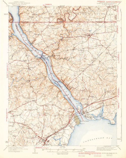 Havre De Grace, Maryland 1942 (1942c) USGS Old Topo Map 15x15 Quad