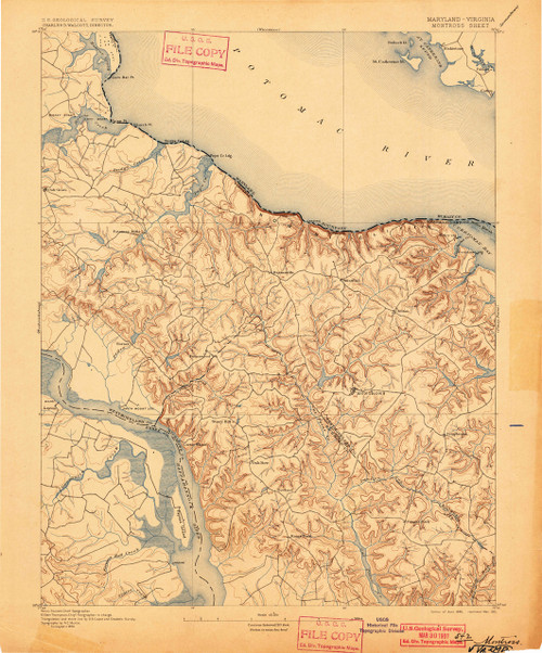 Montross, Maryland 1895 (1901) USGS Old Topo Map 15x15 Quad