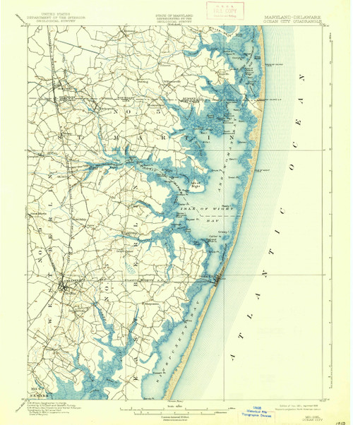 Ocean City, Maryland 1901 (1938) USGS Old Topo Map 15x15 Quad