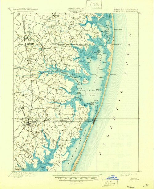 Ocean City, Maryland 1901 (1946) USGS Old Topo Map 15x15 Quad
