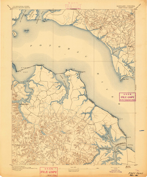 Piney Point, Maryland 1895 (1895) USGS Old Topo Map 15x15 Quad