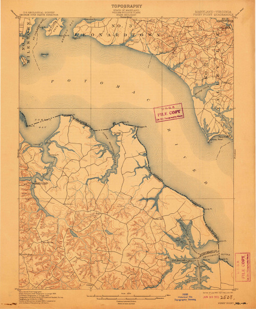 Piney Point, Maryland 1901 (1911) USGS Old Topo Map 15x15 Quad