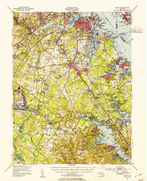 Relay, Maryland 1947 (1954a) USGS Old Topo Map 15x15 Quad