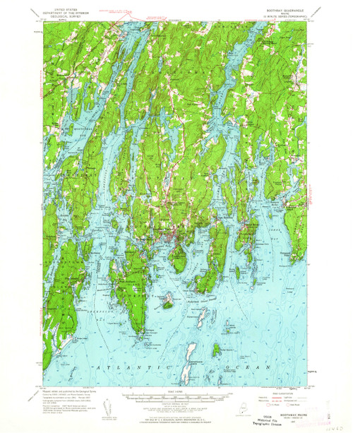 Boothbay, Maine 1957 (1962) USGS Old Topo Map 15x15 Quad