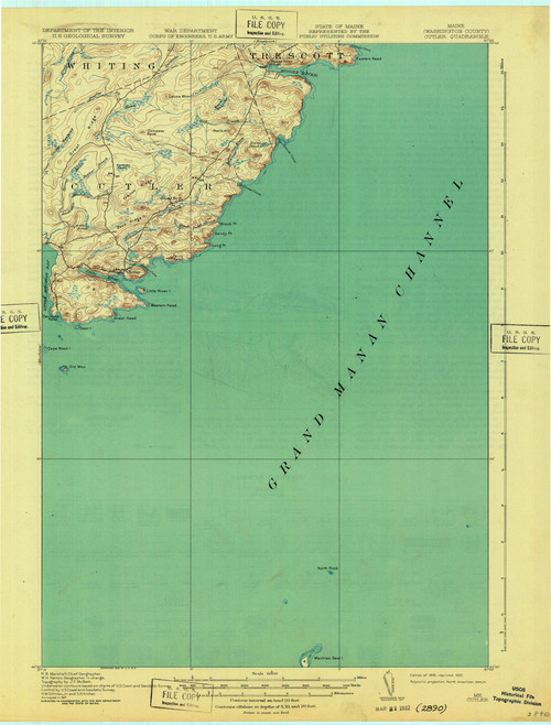 Cutler, Maine 1918 (1932) USGS Old Topo Map 15x15 Quad