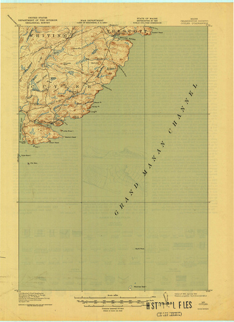 Cutler, Maine 1918 (1944) USGS Old Topo Map 15x15 Quad