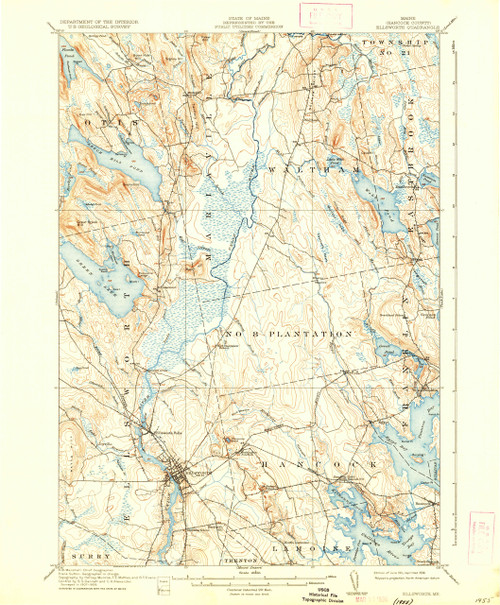 Ellsworth, Maine 1911 (1936) USGS Old Topo Map 15x15 Quad