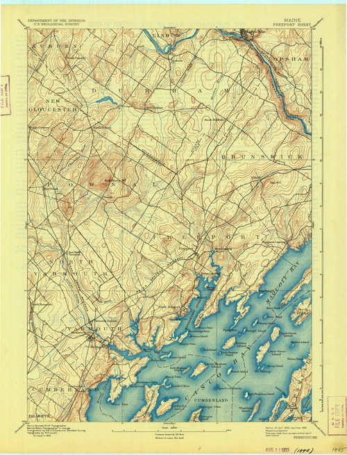 Freeport, Maine 1892 (1933) USGS Old Topo Map 15x15 Quad