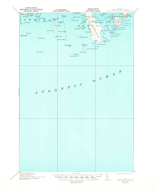 Great Wass Island, Maine 1921 (1944) USGS Old Topo Map 15x15 Quad