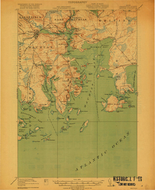 Machias, Maine 1918 (1918 b) USGS Old Topo Map 15x15 Quad