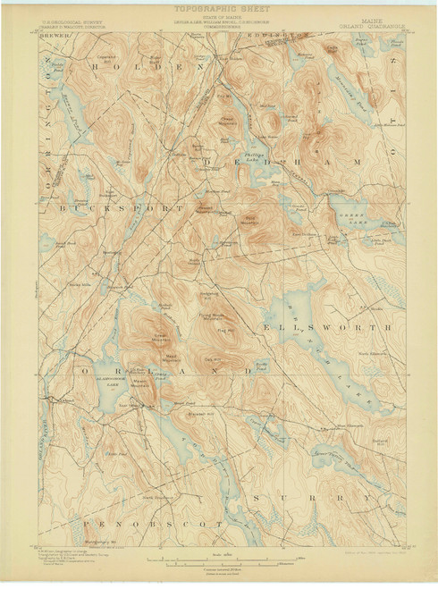 Orland, Maine 1900 (1902) USGS Old Topo Map 15x15 Quad