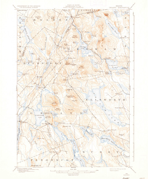 Orland, Maine 1900 (1935) USGS Old Topo Map 15x15 Quad