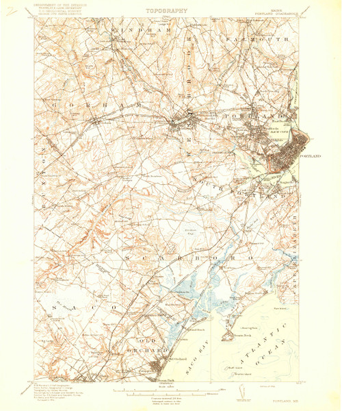 Portland, Maine 1916 (1916 b) USGS Old Topo Map 15x15 Quad