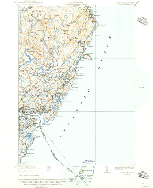 York, Maine 1920 (1946) USGS Old Topo Map 15x15 Quad