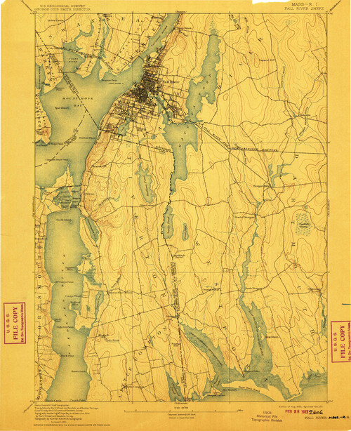 Fall River, Massachusetts 1893 (1911) USGS Old Topo Map 15x15 Quad