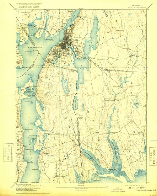 Fall River, Massachusetts 1893 (1918) USGS Old Topo Map 15x15 Quad