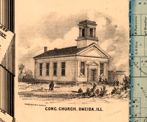 Oneida Congregational Church - Knox Co., Illinois 1861 Old Town Map Custom Print - Knox Co.