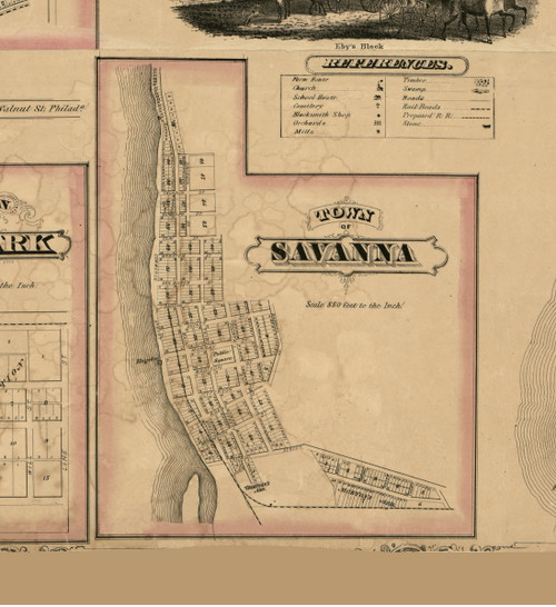 Savanna Village, Illinois 1869 Old Town Map Custom Print - Carroll Co.