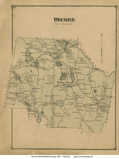 Becket, Massachusetts 1876 Old Town Map Reprint - Berkshire Co.