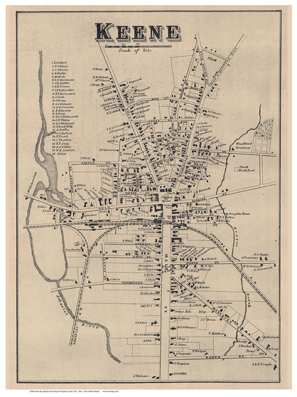 Keene Village, New Hampshire 1858 Old Town Map Custom Print - Cheshire Co.