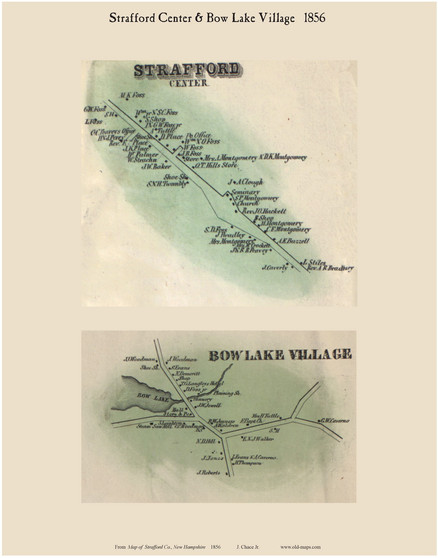 Strafford Center and Bow Lake Villages, New Hampshire 1856 Old Town Map Custom Print - Strafford Co.
