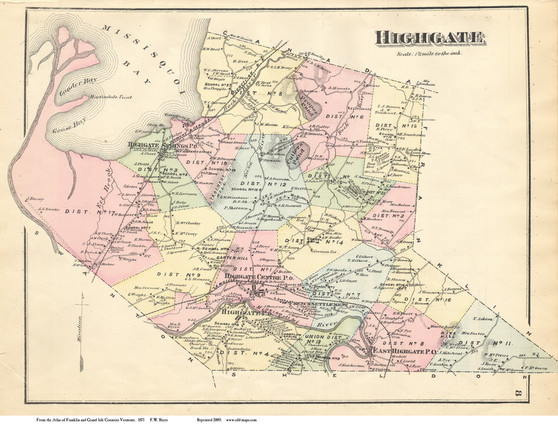 Highgate, Vermont 1871 Old Town Map Reprint - Franklin Co.