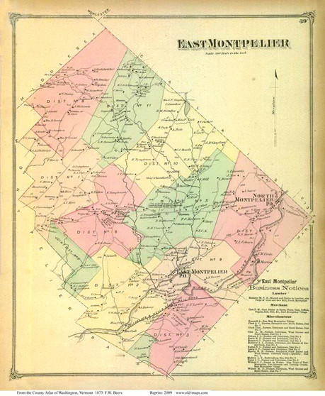 East Montpelier, Vermont 1873 Old Town Map Reprint - Washington Co.