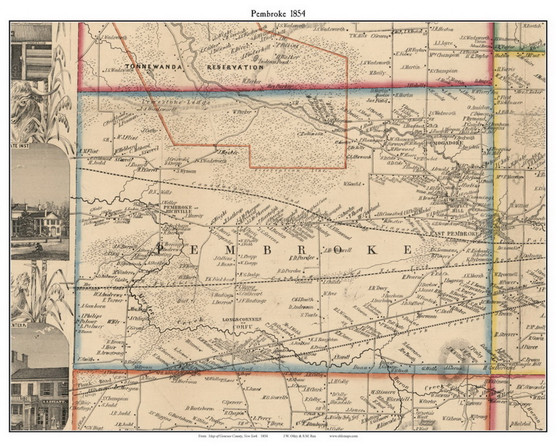 Pembroke, New York 1854 Old Town Map Custom Print - Genesee Co.
