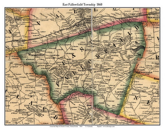 East Fallowfield Township, Pennsylvania 1860 Old Town Map Custom Print - Chester Co.