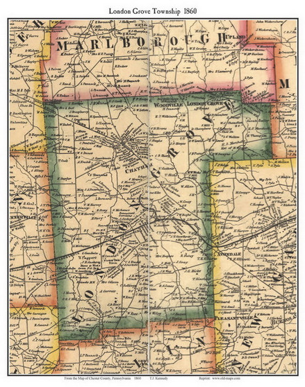 London Grove Township, Pennsylvania 1860 Old Town Map Custom Print - Chester Co.