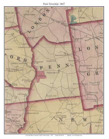 Penn Township, Pennsylvania 1847 Old Town Map Custom Print - Chester Co.