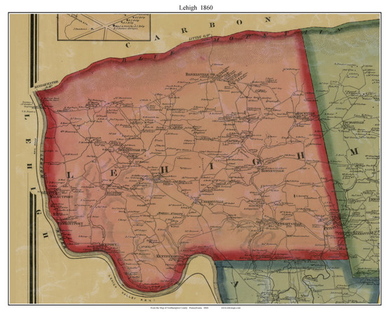 Lehigh Township Pennsylvania 1860 Old Town Map Custom Print - Northampton Co.