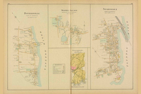 Pottersville and Somerset Villages, Swansea Village - Somerset, Massachusetts 1895 Old Town Map Reprint - Bristol Co.
