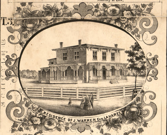 J Warren Esq Residence LaHarpe - Hancock Co., Illinois 1859 Old Town Map Custom Print - Hancock Co.